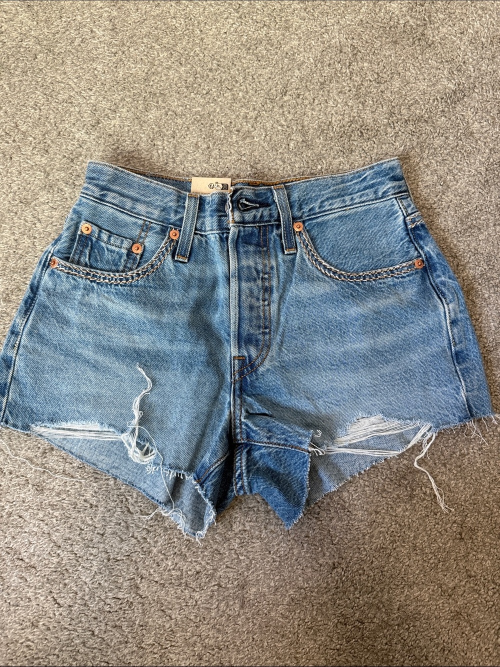 Levi's High-Waist Distressed Denim Shorts - Blue